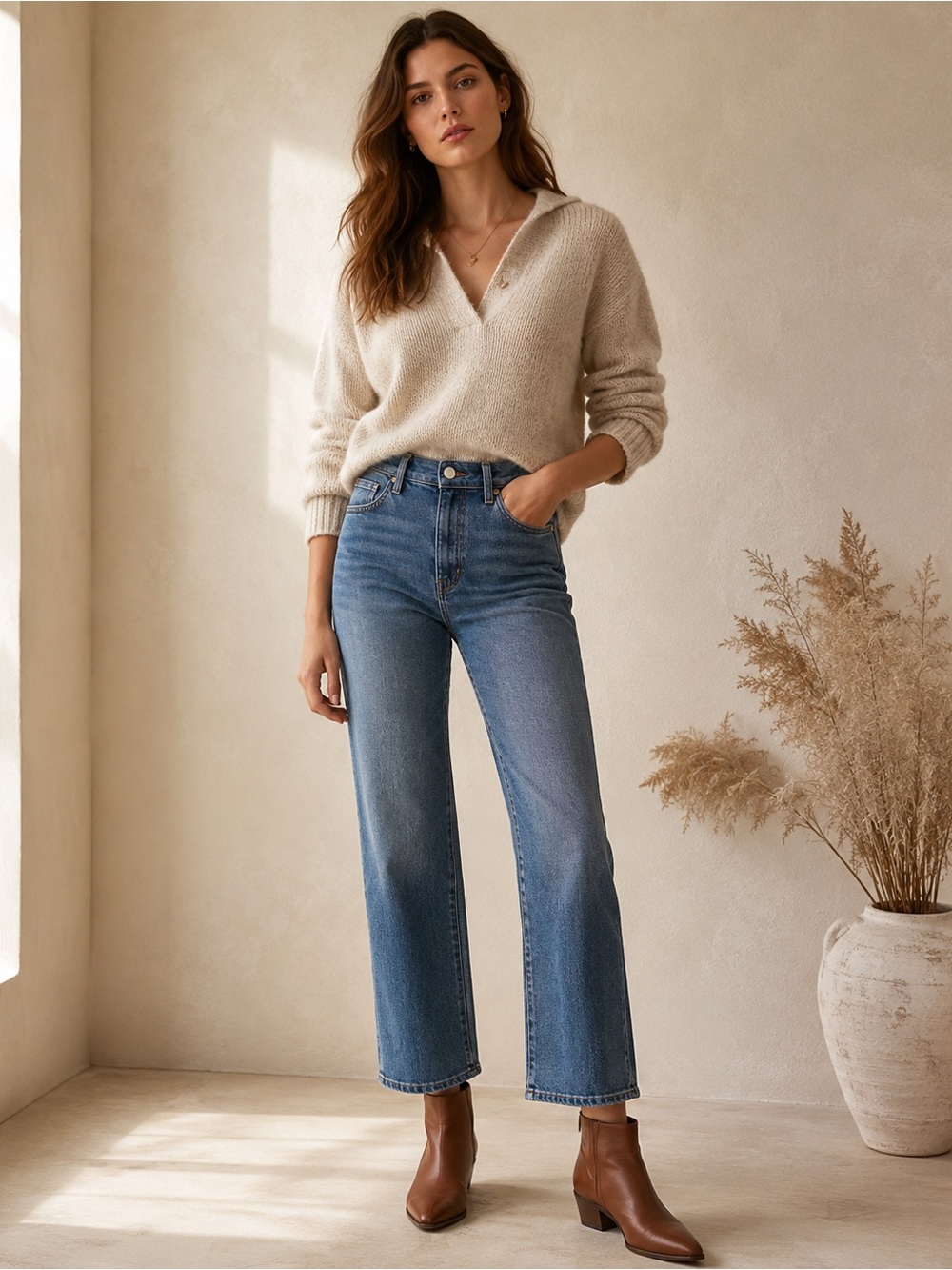 Banana Republic High Rise Straight Jeans Medium Wash Ankle Sz 31 Washwell